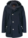 Woolrich Front Pocket Hooded Coat In Blue