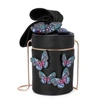 SOPHIA WEBSTER BONNIE BUTTERFLY BLACK SATIN BUCKET BAG