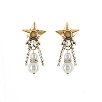 Halo & Co Stars And Pearl Drop Earrings In Antique Gold Tone