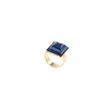HALO & CO LOVE ME RING. A DEEP BLUE FACETTED CHUNKY RING IN ANTIQUE GOLD TONE,2817075
