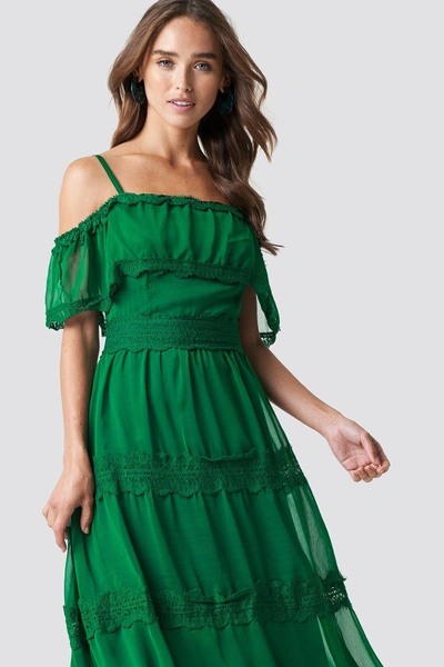 Trendyol Shoulder Strap Lace Midi Dress - Green