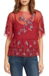 WILLOW & CLAY EMBROIDERED RUFFLE TOP,WK7676CAT