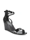 STUART WEITZMAN BACKDRAFT PATENT LEATHER ANKLE-STRAP WEDGE SANDALS,0400090936262