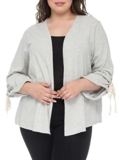 Bobeau Plus Nia Ruched-sleeve Cotton Cardigan In Heather Grey