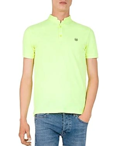 The Kooples Sport Bright Yellow Collarless Polo Shirt With Dark Blue Details