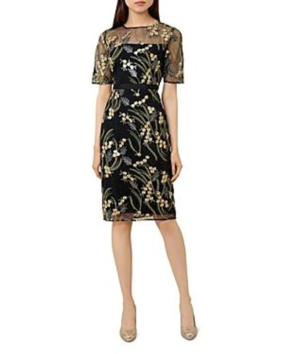 Hobbs London Phoebe Embroidered Illusion Dress In Navy Multi