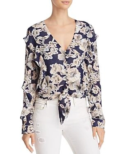 Bardot Tully Ruffled Floral Tie-front Top In Abstract Floral