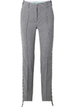 OFF-WHITE HOUNDSTOOTH CANVAS-TRIMMED WOOL STRAIGHT-LEG PANTS