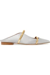 MALONE SOULIERS MAUREEN METALLIC LEATHER-TRIMMED SATIN POINT-TOE FLATS