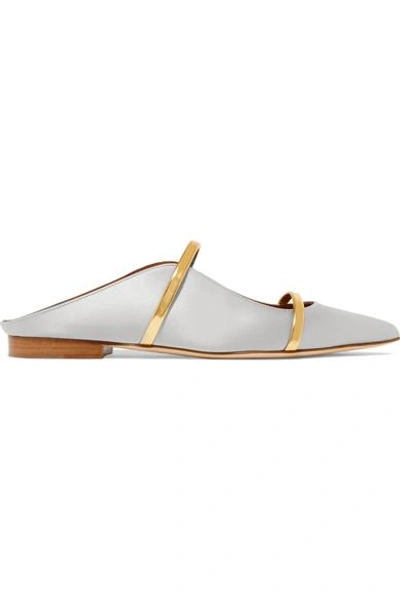 Malone Souliers Maureen Metallic Leather-trimmed Satin Point-toe Flats In Silver
