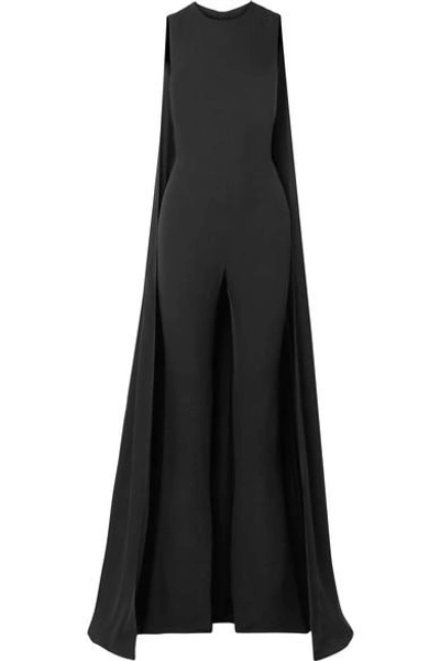 Tom Ford Sleeveless Straight-leg Georgette Jumpsuit With Cape In Black