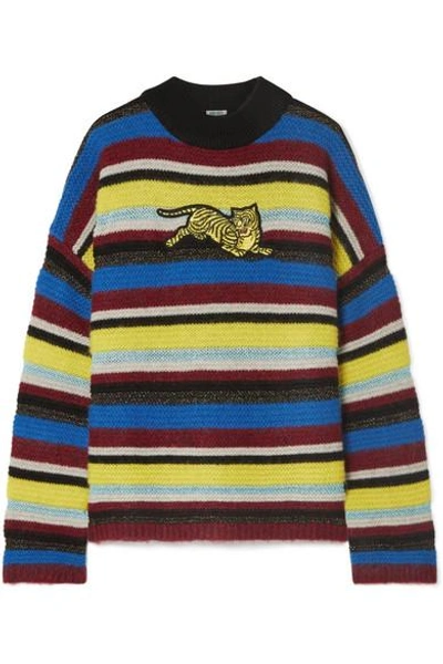 Kenzo Jumping Tiger Appliquéd Striped Wool-blend Jumper In Multicolor