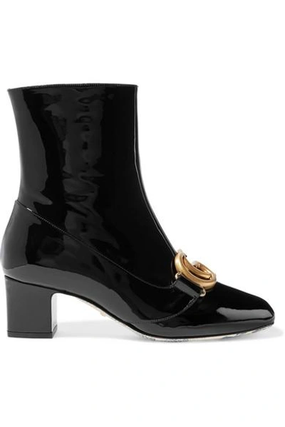 Gucci Logo-embellished Patent-leather Ankle Boots In Black
