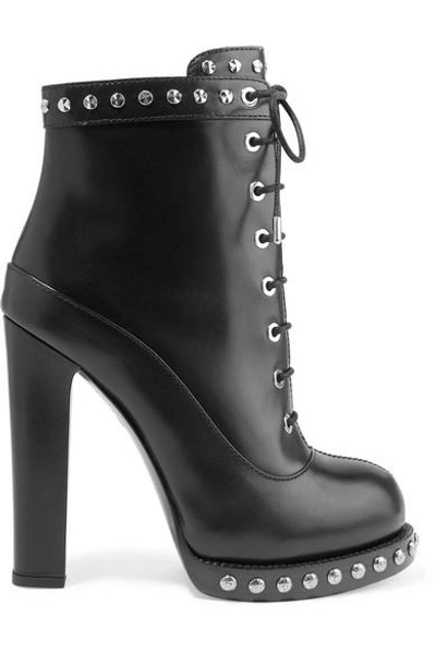 Alexander Mcqueen 140mm Studded Leather Lace-up Boots In Black