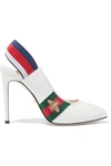 GUCCI Sylvie grosgrain-trimmed leather slingback pumps