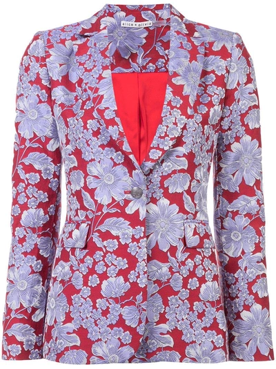 Alice And Olivia Macey Floral-print Fitted Blazer Jacket In Red