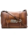 MIU MIU MIU MIU LOGO SATCHEL BAG - BROWN