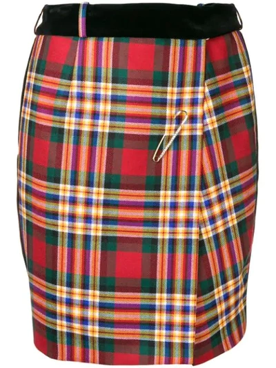 Alexandre Vauthier Tartan Wool Wrap Mini Skirt In Red