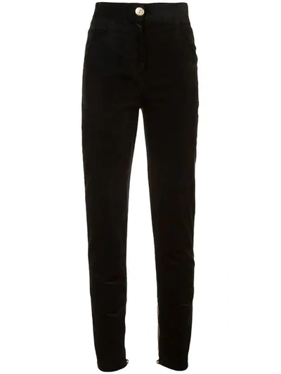 Balmain Cotton-blend Velvet Skinny Trousers In Black