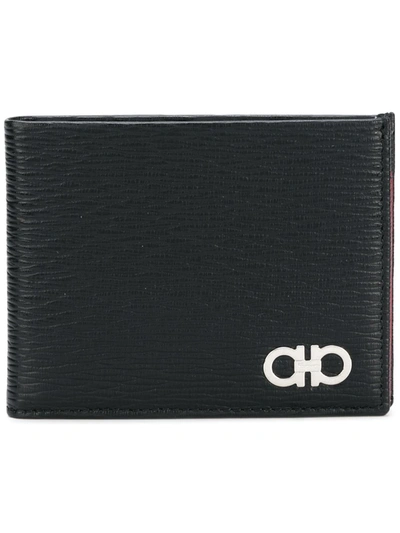 Ferragamo Double Gancini Bi-fold Wallet In Black