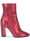 Saint Laurent Lou Crackled Metallic Leather Mid-heel Bootie In Red