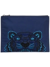 Kenzo Tiger Embroidered Clutch Bag In Blue