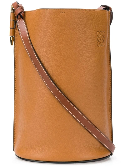 Loewe Gate Grained-leather Bucket Bag In Brown