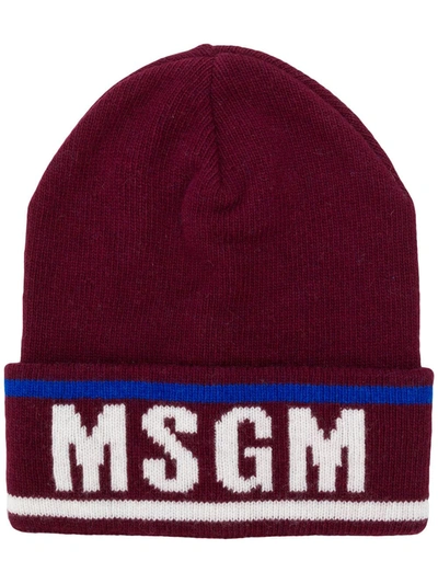 Msgm Logo Beanie Hat In Red