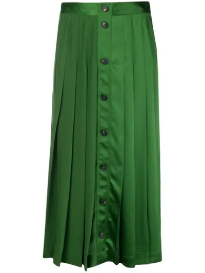 Victoria Beckham Pleated Silk-satin Midi Skirt In Green
