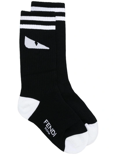Fendi Monster Eye Sport Socks In Nero Bianco