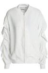 GOEN J WOMAN RUFFLE-TRIMMED CREPE BOMBER JACKET IVORY,GB 82673812049375