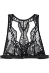 ID SARRIERI WOMAN SATIN-TRIMMED EMBROIDERED TULLE SOFT-CUP TRIANGLE BRA BLACK,GB 1050808763872