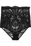 I.D. SARRIERI WOMAN SATIN-TRIMMED EMBROIDERED TULLE HIGH-RISE BRIEFS BLACK,US 1050808764140