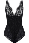 ID SARRIERI WOMAN PANELED COTTON-BLEND TULLE AND CORDED LACE BODYSUIT BLACK,US 1050808740024