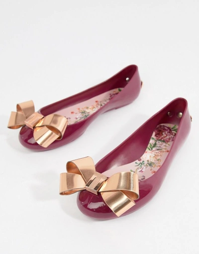 Ted Baker Maroon Bow Detail Ballet Shoes - Red