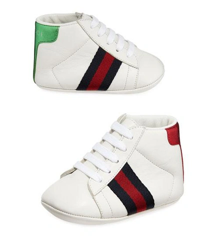 Gucci New Ace Web-trim Leather Trainers, Baby In White