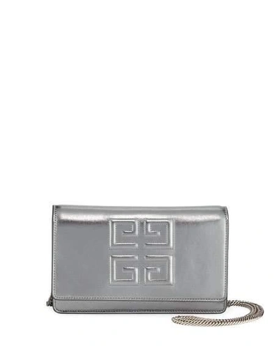 Givenchy Emblem Metallic Leather Wallet On Chain In Silver