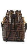 Fendi Mini Mon Tresor Logo Leather Bucket Bag - Brown In Multi