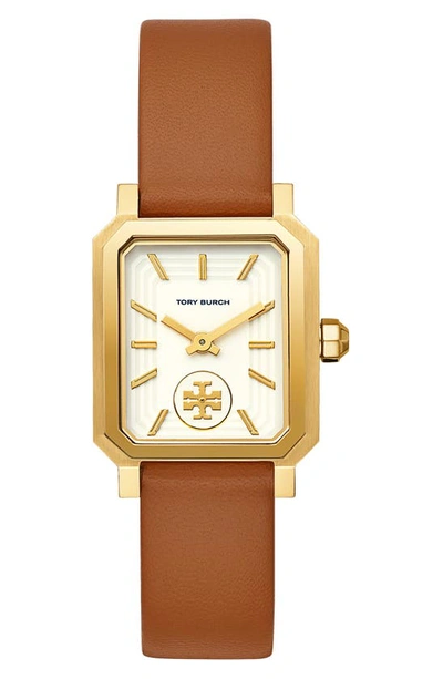 Tory Burch Robinson Goldtone Stainless Steel & Brown Leather Strap Watch In Cream/tan