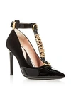 MOSCHINO WOMEN'S VELVET & PATENT LEATHER T-STRAP PUMPS,182MA1003AC16MB200A