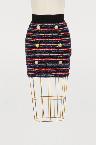 Balmain Striped Knit Mini Skirt In Black
