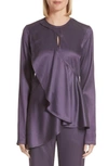 SIES MARJAN JAELYN RUFFLE PANEL SATIN TWILL BLOUSE,9ST3035