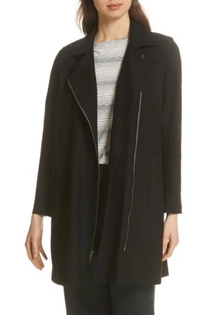 Eileen Fisher Washable Stretch Crepe Moto Jacket In Black