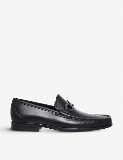 FERRAGAMO SALVATORE FERRAGAMO MEN'S BLACK GRANDIOSO LEATHER LOAFERS,90088964