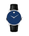 Movado Men's 40mm Ultra Slim Watch With Leather Strap Blue Museum Dial In Blue