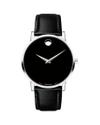 MOVADO MEN'S 40MM ULTRA SLIM WATCH WITH LEATHER STRAP BLACK MUSEUM DIAL,PROD214130011