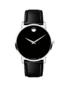 Movado Men's 40mm Ultra Slim Watch With Leather Strap Black Museum Dial In Black