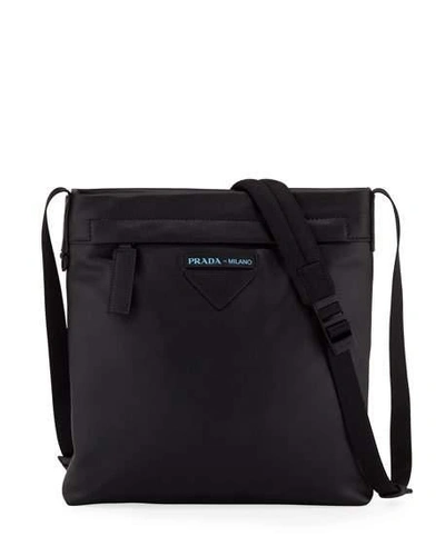 Prada Men's Large Smooth Leather Crossbody Bag In Black