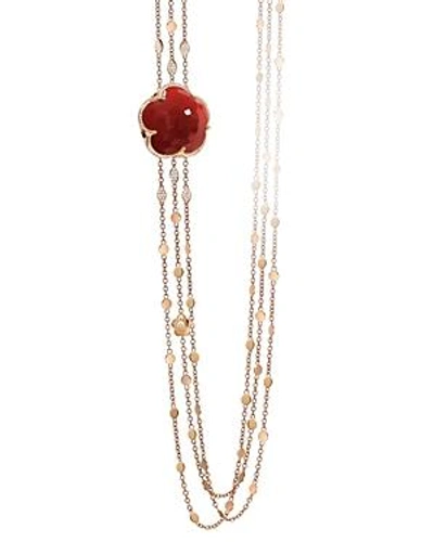 Pasquale Bruni 18k Rose Gold Bon Ton Diamond & Carnelian Multi Strand Necklace, 39.5 In Red/rose Gold