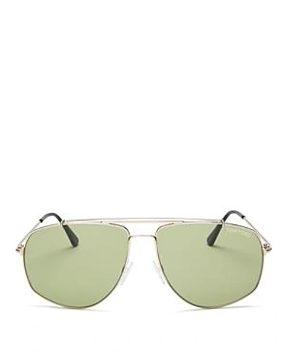 Tom Ford Men's Georges Mod Brow Bar Aviator Sunglasses, 59mm In Green